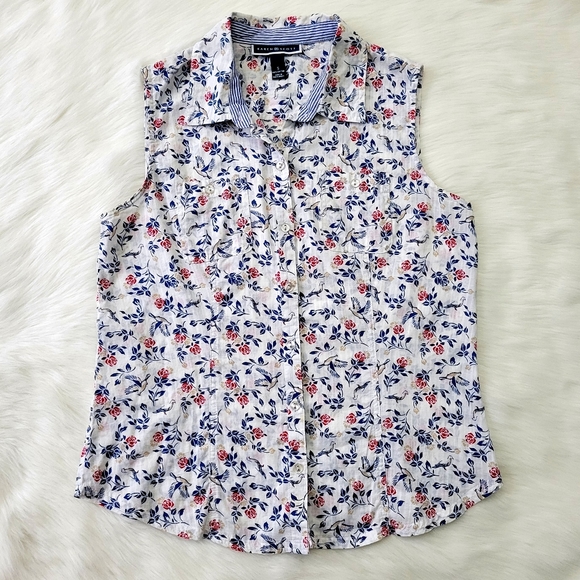 Karen Scott Tops - Karen Scott Sleeveless Rose Floral Bird Print Top Shirt Women's Small